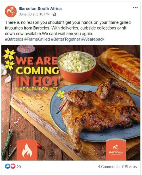 Barcelos Advertising Their Flame Grilled Chicken On Facebook
